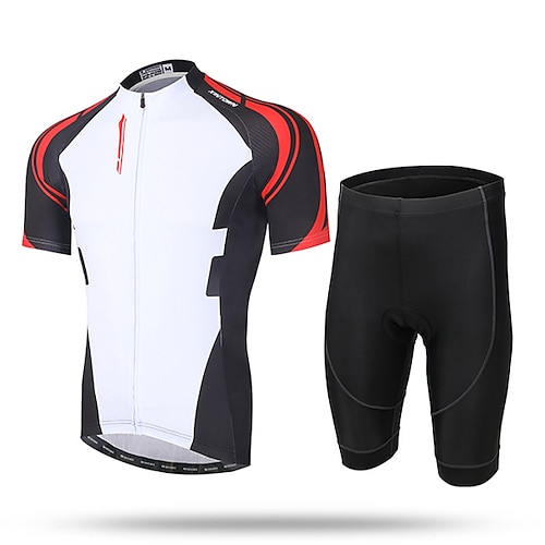 

21Grams Men's Cycling Jersey with Shorts Short Sleeve White / Black Novelty Bike Shorts Pants / Trousers Jersey 3D Pad Breathable Ultraviolet Resistant Quick Dry Reflective Strips Polyester Mesh