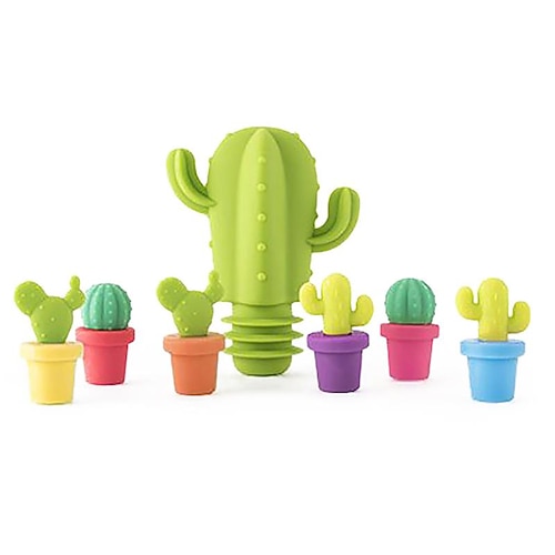 

Silicone Cactus Stopper and Glass Markers - 1Pc Stopper and 6Pcs Drink Charms