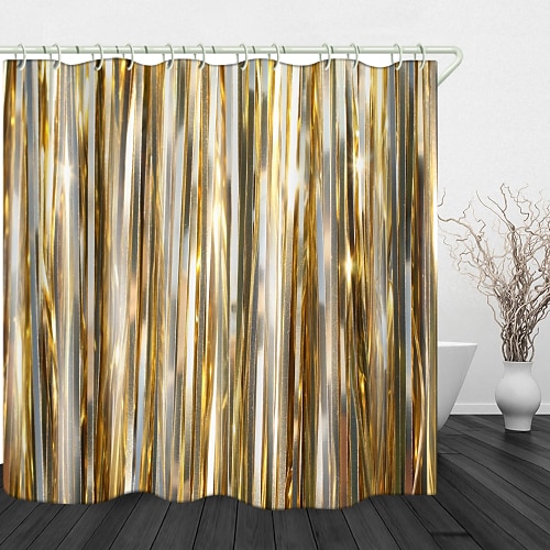 

Golden Ribbon Digital Print Waterproof Fabric Shower Curtain for Bathroom Home Decor Covered Bathtub Curtains Liner Includes with Hooks