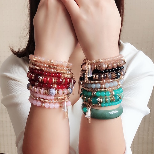 

4pcs Women's Charm Bracelet Bead Bracelet Wrap Bracelet Stacking Stackable Fashion Birthday Lucky Stylish Luxury Dangling Trendy Boho Acrylic Bracelet Jewelry Blue / Blushing Pink / khaki For Gift