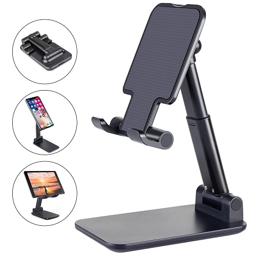 

Cell Phone Stand for Desk - Fully Foldable & Height Adjustable Cellphone Stand Holder, Portable iPhone Dock Cardle for iPhone 13 12 Mini Pro Max, Samsung Galaxy S22, Kindle, Smartphones(4-10"")