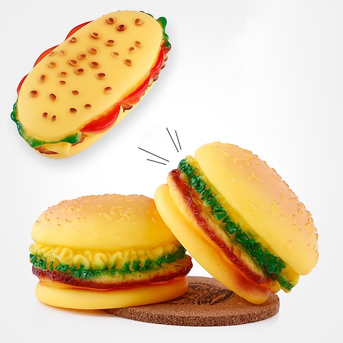 

Pet Burger Chew Toy, Funny Realistic Hamburger Shape Silicone Chewy Squeaky Toy, Non-Toxic Interactive Molar Chewy Toy Hamburger