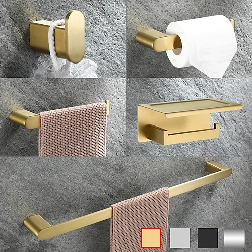 

Bathroom Hardware Accessory Set -Towel Bar Toilet Paper Holder Robe Hook-Stainless Steel Low Carbon Steel Metal Wall Mounted