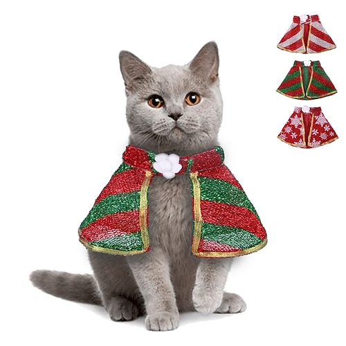 

Dog Cat Costume Sequin Party Wrap Included Winter Dog Clothes Puppy Clothes Dog Outfits White / Red Red Green Costume for Girl and Boy Dog Fabric S M L