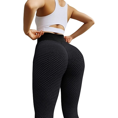  Womens High Waist Textured Workout Leggings Booty Scrunch  Yoga Pants Slimming Ruched Tights Dark Blue XL