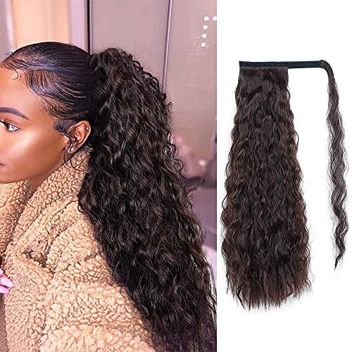 

alimice long corn wave ponytail extension synthetic wavy curly wrap around clip in ponytail hair extensions for women natural hair ponytails for girl lady magic paste ponytail