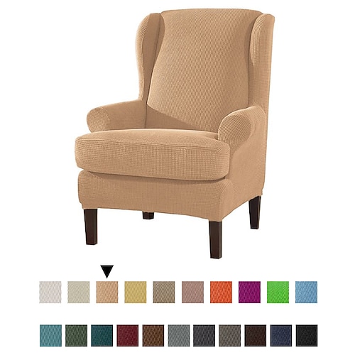 

Wingback Chair Cover Stretch Sofa Slipcover Elastic Couch Cover With T Cushion Cover Plain Solid Color Soft Durable