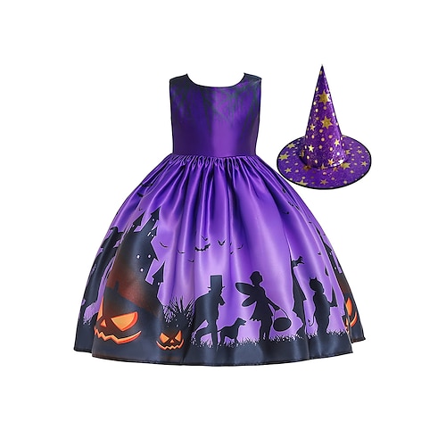 

Witch Dress Kid's Girls' Dresses Festival Festival / Holiday Terylene Cotton Purple Easy Carnival Costumes Pumpkin / Skirt / Hat / Skirt / Hat
