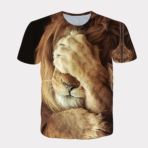 

Men's Shirt T shirt Tee Tee Graphic Animal Lion Paw Round Neck White Yellow Orange 3D Print Daily Holiday Short Sleeve Print Clothing Apparel Streetwear Exaggerated Cool