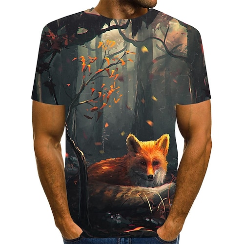 

Men's T shirt Tee Shirt Graphic Animal Round Neck Orange 3D Print Daily Going out Short Sleeve Print Clothing Apparel Streetwear
