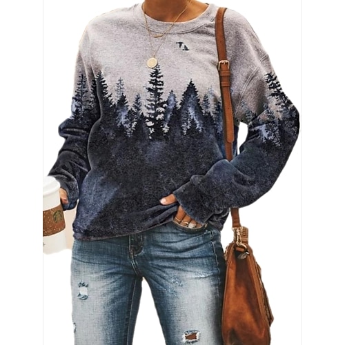 

Women's Hoodie Sweatshirt Pullover Casual Green Gray Graphic Loose Fit Daily Round Neck Long Sleeve S M L XL XXL