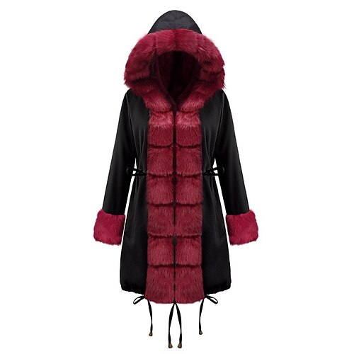 

black faux fur camouflage military women's jacket winter trench coat hooded warm lining ladies parka (large, black fur)