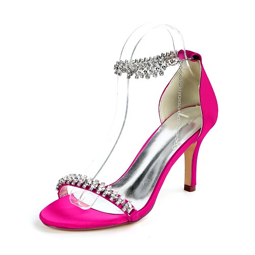 

Women's Wedding Shoes Wedding Party & Evening Ankle Strap Heels Wedding Sandals Bridal Shoes Rhinestone Stiletto Heel Open Toe Sexy Satin Ankle Strap Solid Colored Black Purple Gold
