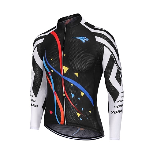 

Men's Women's Cycling Jersey Downhill Jersey Long Sleeve Black White Stripes Geometic Bike Jersey Breathable Quick Dry Reflective Strips Back Pocket Silicone Elastane Sports Lines / Waves Stripes
