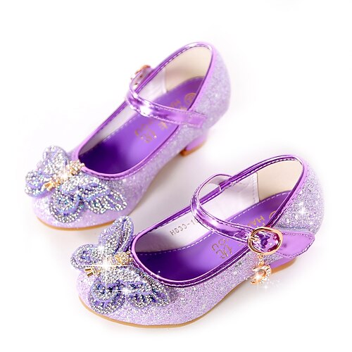 

Girls' Heels Moccasin Flower Girl Shoes Children's Day Rubber PU Little Kids(4-7ys) Big Kids(7years ) Daily Party & Evening Walking Shoes Rhinestone Buckle Sequin Purple Blue Pink Fall Spring