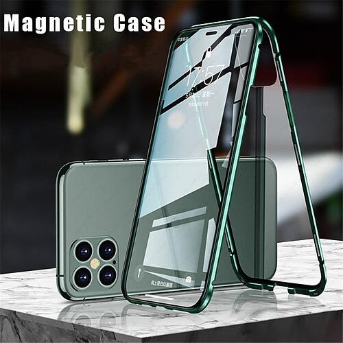 

Phone Case For Apple Magnetic Adsorption iPhone 14 Pro Max 13 12 11 Pro Max Mini X XR XS 8 7 Plus Double Sided Anti-Scratch Military Grade Protection Solid Colored Tempered Glass Metal