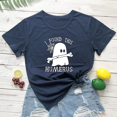 

Women's T shirt Tee Green Pink Yellow Graphic Letter Print Short Sleeve Halloween Daily Basic Halloween Round Neck Regular 100% Cotton S
