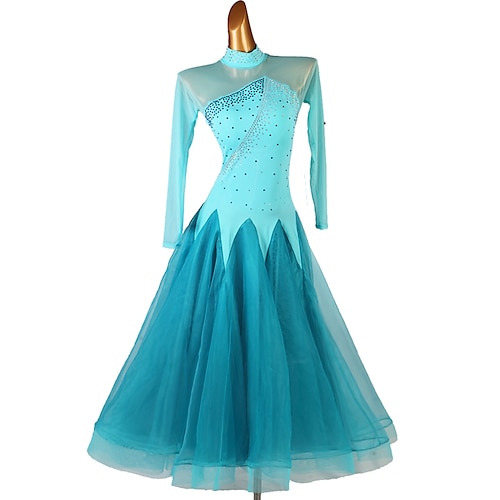 

Ballroom Dance Dress Split Joint Crystals / Rhinestones Women's Performance Long Sleeve Spandex Organza