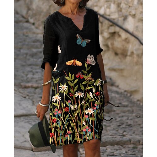 

Women's Shift Dress Midi Dress Black Half Sleeve Animal Print Fall Spring Autumn V Neck Hot Loose Fit 2022 M L XL XXL 3XL