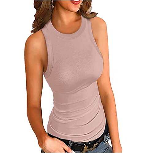 

Women's Tank Top Vest Plain Round Neck Basic Casual Tops White Black Blue