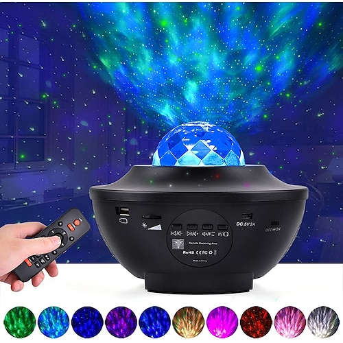 

LED Galaxy Projector Night Light Ocean Wave Star Projection with Bluetooth Music Speaker Remote Control 10 Colors 21 Lighting Modes Brightness Levels Adjustable for Bedroom Kids Adults Gaming Room