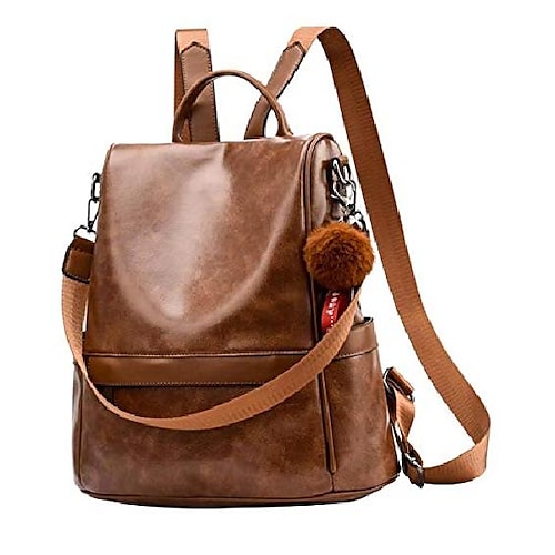 

Women's Backpack School Bag Commuter Backpack PU Leather Zipper Solid Color Black khaki Brown