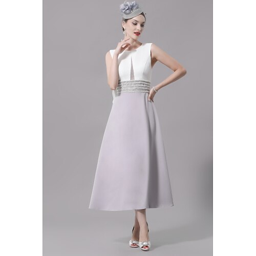 

Linea-A Abito da cerimonia per signora Elegante Con decorazione gioiello Lunghezza tè Chiffon Senza maniche con Perline 2023