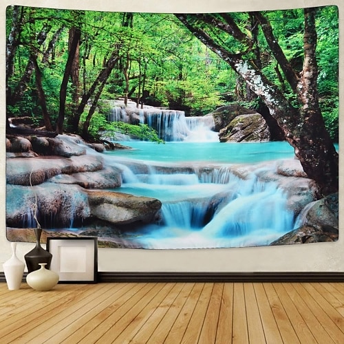 

Wall Tapestry Art Decor Blanket Curtain Picnic Tablecloth Hanging Home Bedroom Living Room Dorm Decoration Polyester Forest Tree River Stone View