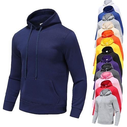 

Men's Hoodie Sweatshirt Pocket Long Sleeve Top Street Casual Winter Fleece Thermal Warm Breathable Soft Fitness Gym Workout Performance Sportswear Activewear Solid Colored Purple Yellow Rosy Pink