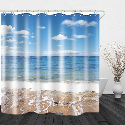 

Bathroom Shower Curtain Set Beach sea View Print Waterproof Fabric Shower Curtain Liner for Bathroom Covered Bathtub Curtains Liner Includes with Hooks