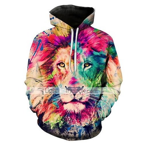 

Men's Hoodie Pullover Hoodie Sweatshirt Rainbow Hooded Graphic Animal Lion Going out Club 3D Print Plus Size Basic Casual Clothing Apparel Hoodies Sweatshirts Long Sleeve