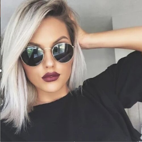 

Synthetic Wig kinky Straight Middle Part Wig Short Silver Synthetic Hair Women's Fashionable Design Ombre Hair Exquisite Silver