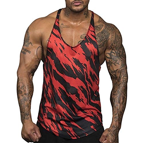 

men muscle fitness tank top bodybuilding workout gym sport sleeveless stringer shirts vest (tag m=us xs, style 2-red)