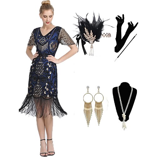 

The Great Gatsby Roaring 20s 1920s Cocktail Dress Vintage Dress Flapper Dress Outfits Masquerade Prom Dress Halloween Costumes Prom Dresses Women's Tassel Fringe Costume Vintage Cosplay Party Prom