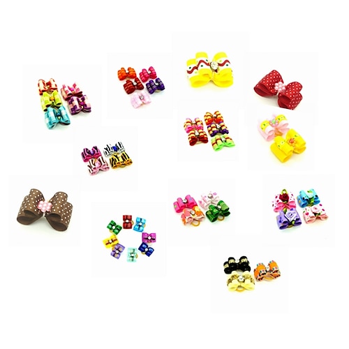 

Dog Cat Ornaments Hair Accessories Bowknot & Hair Bows Cute Solid Colored Fabric Rainbow 10pcs