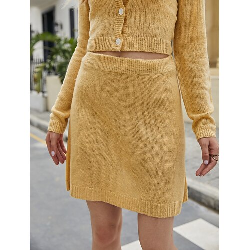 

Women's Bodycon Knee-length Acrylic Yellow Skirts Fall & Winter Knitting Basic Daily S M L