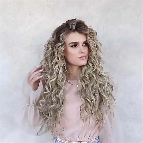 

Synthetic Wig Water Wave Side Part Wig Long Very Long Light Brown Synthetic Hair 65 inch Women's Party Highlighted / Balayage Hair Middle Part Brown