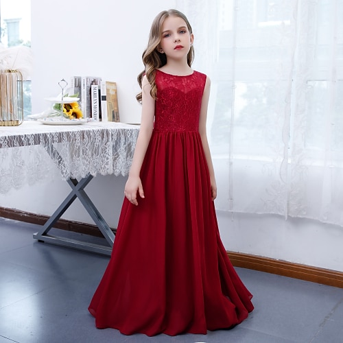 

A-Line Floor Length Jewel Neck Chiffon Junior Bridesmaid Dresses&Gowns With Pleats Wedding Party Dresses 4-16 Year