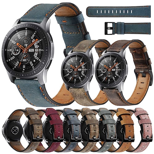 

22mm Leather Watch Band for Samsung Galaxy Watch 3 45mm / Galaxy Watch 46mm / Gear S3 Classic / Gear S3 Frontier Replaceable Bracelet Wrist Strap Wristband