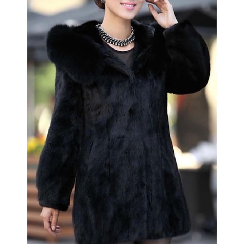 

Women's Coat Faux Fur Coat Wedding Daily Fall & Winter Regular Coat Regular Fit Basic Jacket Long Sleeve Solid Colored Black
