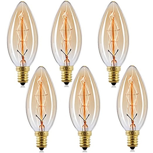 

10pcs 40W Vintage Edison Light Bulbs Antique Incandescent Bulb E14 C35 Candle Pendant Light Warm Yellow 2200-2700k Retro Dimmable Decorative 220-240V
