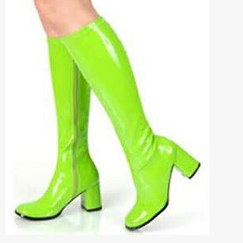 

Women's Boots Party & Evening Block Heel Boots Knee High Boots Cuban Heel Round Toe British PU Zipper Solid Colored Silver Black Green