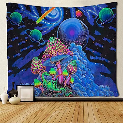 

Psychedelic Abstract Wall Tapestry Art Decor Blanket Curtain Picnic Tablecloth Hanging Home Bedroom Living Room Dorm Decoration Polyester Arabesque Mushroom Trippy Mountain Galaxy Forest
