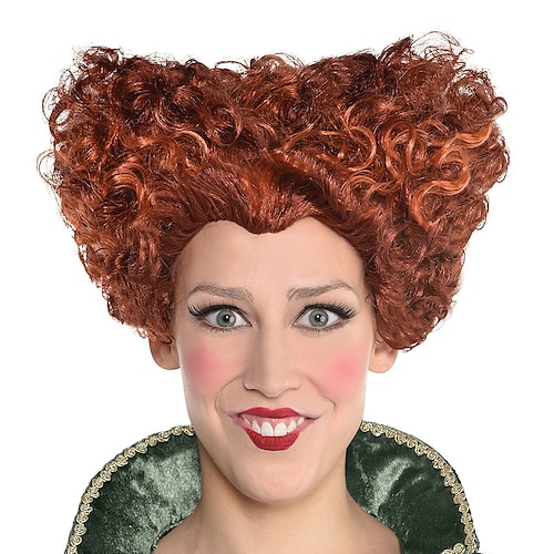 

Winifred Sanderson Hocus Pocus Cosplay Wig Winifred Sanderson Tight Curl Pixie Cut Wig Medium Length Dark Red Synthetic Hair