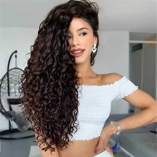 

Synthetic Wig Water Wave Middle Part Wig Long Black Synthetic Hair Women's Middle Part Black Wigs ChristmasPartyWigs