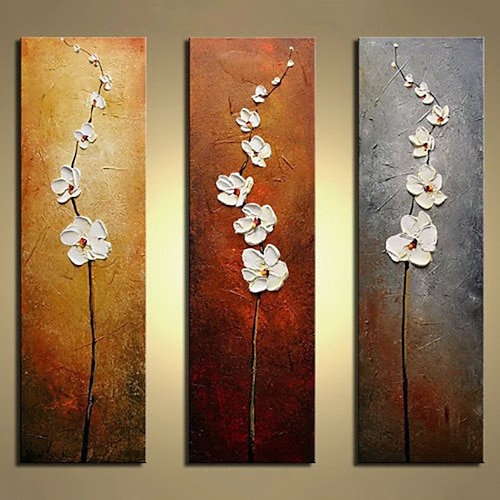 

3 Panels Oil Painting Handmade Hand Painted Wall Art Still Life Plant Flower Home Decoration Décor Rolled Canvas No Frame Unstretched
