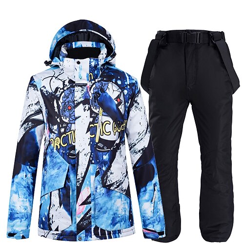 

Men's Ski Jacket with Bib Pants Outdoor Winter Waterproof Windproof Warm Breathable Clothing Suit for Skiing Snowboarding Winter Sports