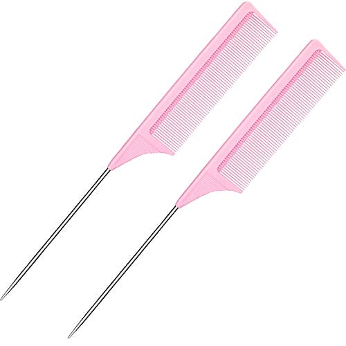 

2 Pieces Tail Combs Carbon Fiber Teasing Combs Rat Tail Lifting Combs Styling Combs for Hair Salon or Home Supplies (Pink)