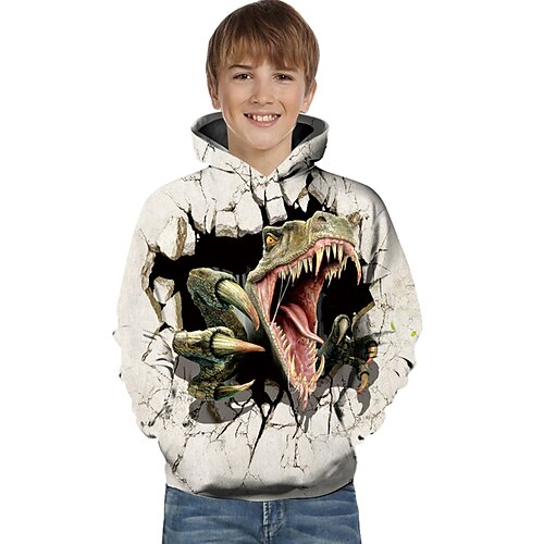 

felpa con cappuccio per bambini& felpa dinosauro geometrica 3d stampa animalier manica lunga attivo bianco di base