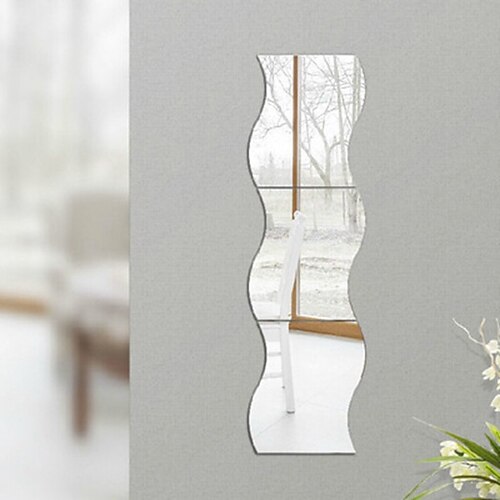 

3pcs DIY Wave Wall Sticker Shaped Acrylic Mirror Effect Sticker Wall Sticker Mirror Surface Wall Stickers Home Decoration Side 30 x 24cm